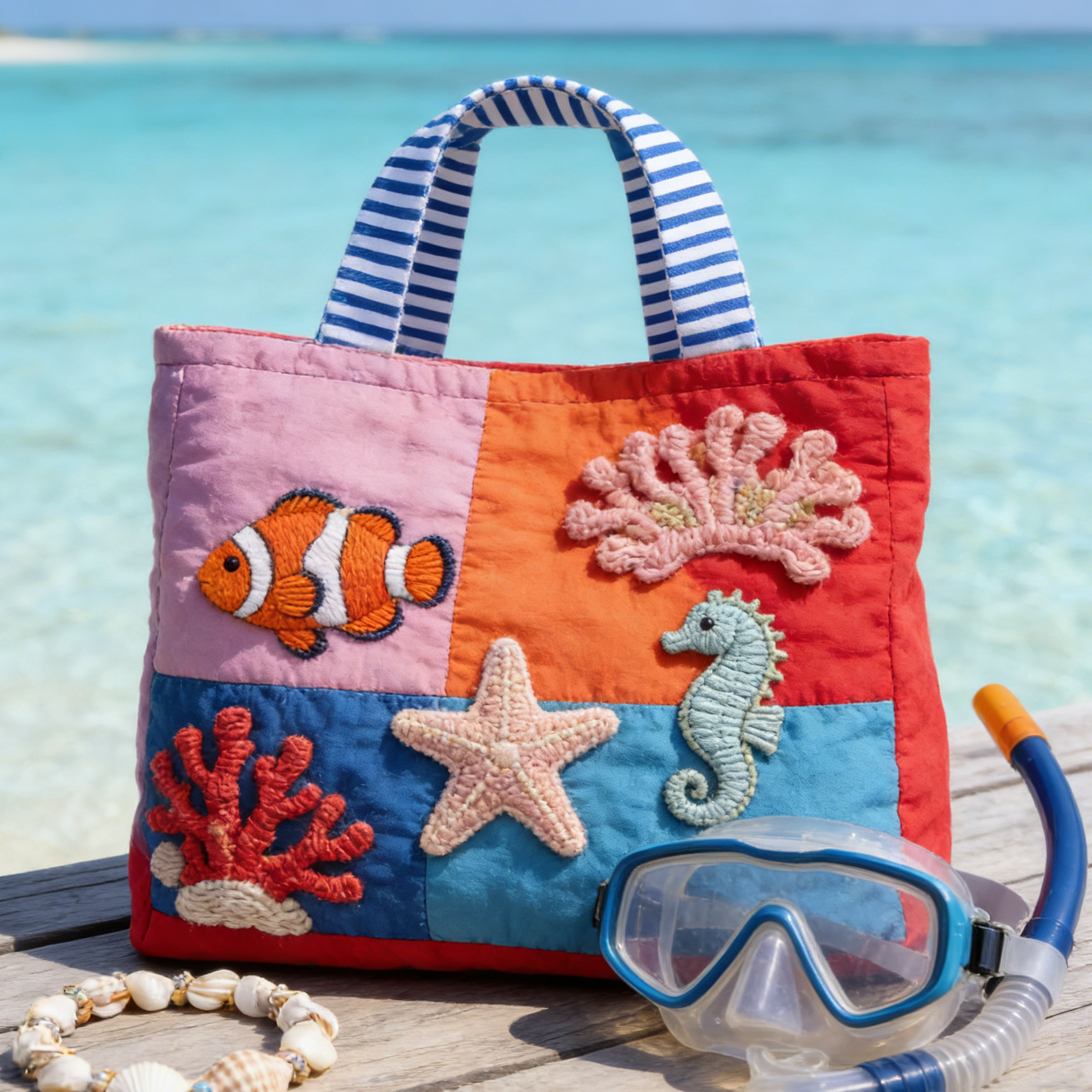 Beach Cute Embroidery Tote Bag