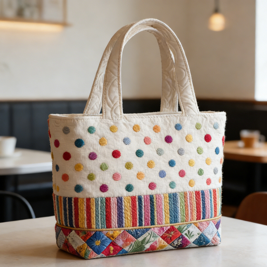 Colorful Polka Dot Quilted Tote Bag