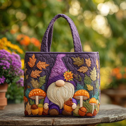 Cheerful Gnome Quilted Tote Bag