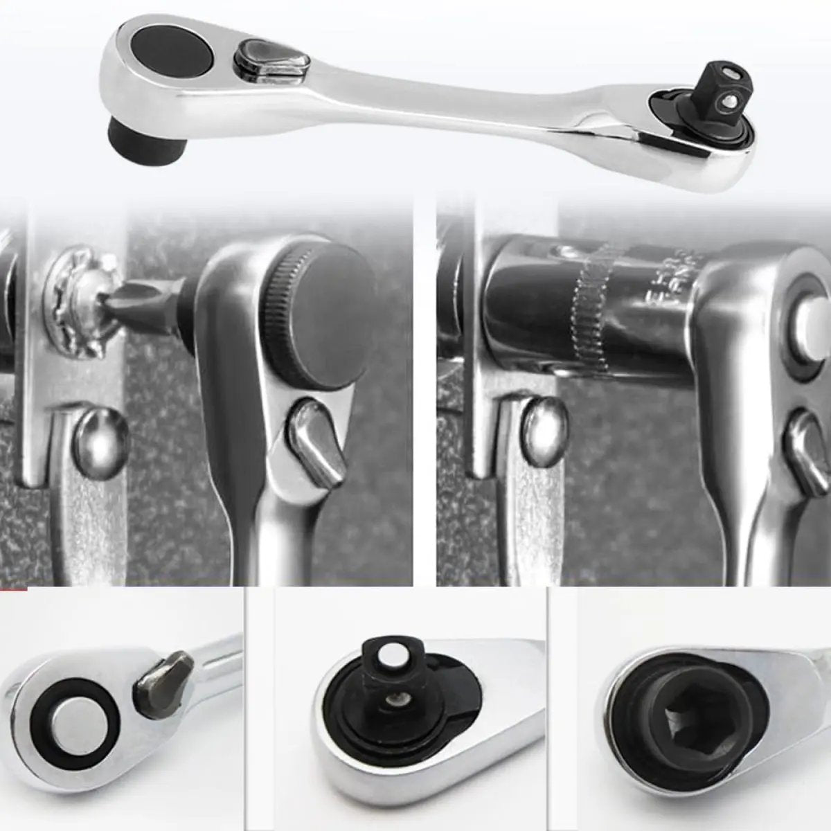 1/4 Inch Mini Double Headed Ratchet Wrench Silver 72-Tooth 5° Quick Release Drive Socket Tool 8