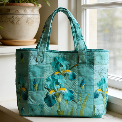 Teal Iris gcpy5296 Quilted Tote Bag