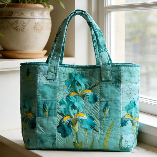 Teal Iris Quilted Tote Bag gcpy5296