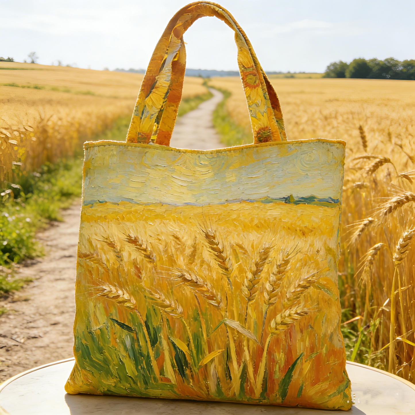 Sunlit Wheat & Cypress Art Quilted Tote Bag