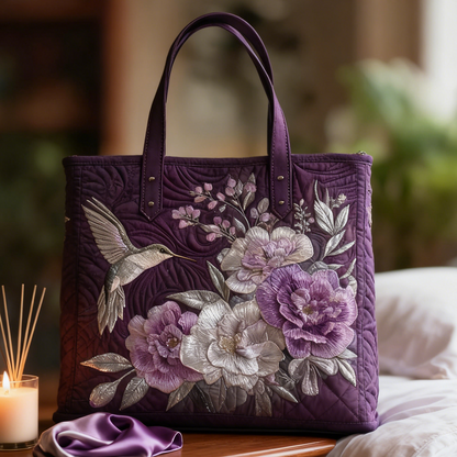Purple Blossom & Hummingbird Tote Bag