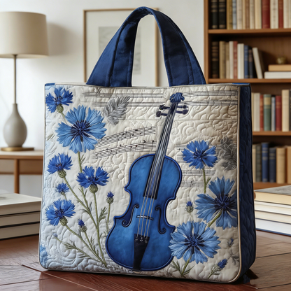Elegant Cornflower Violin Quilted Tote Bag