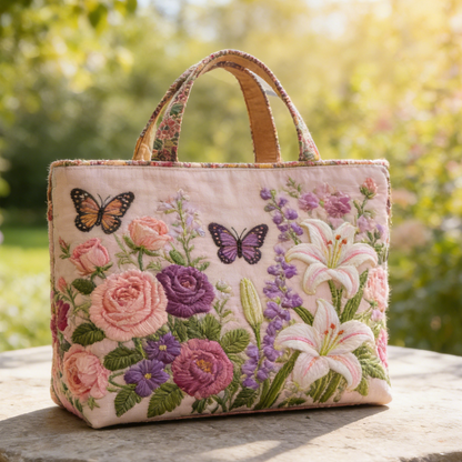 Flower Butterfly Quilted Tote Bag