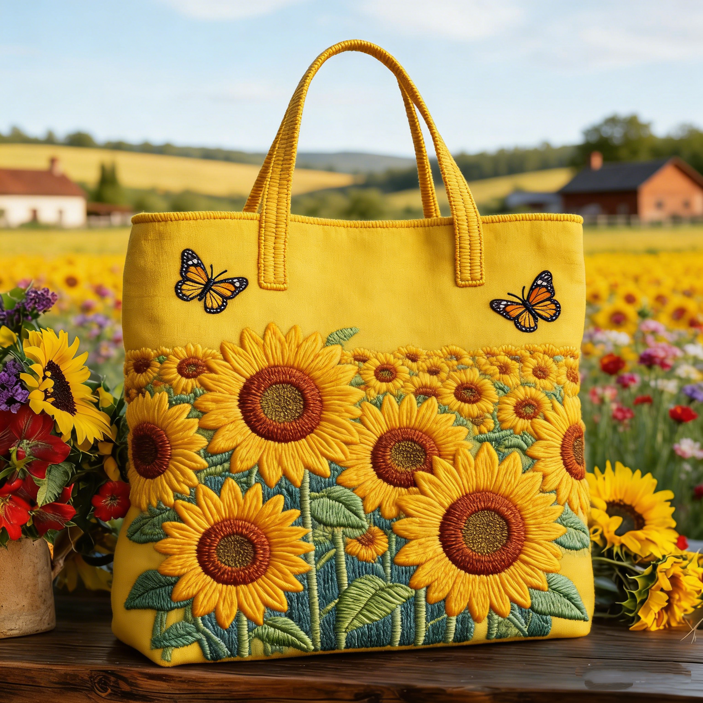 Sunflower Butterfly Quilted Tote Bag