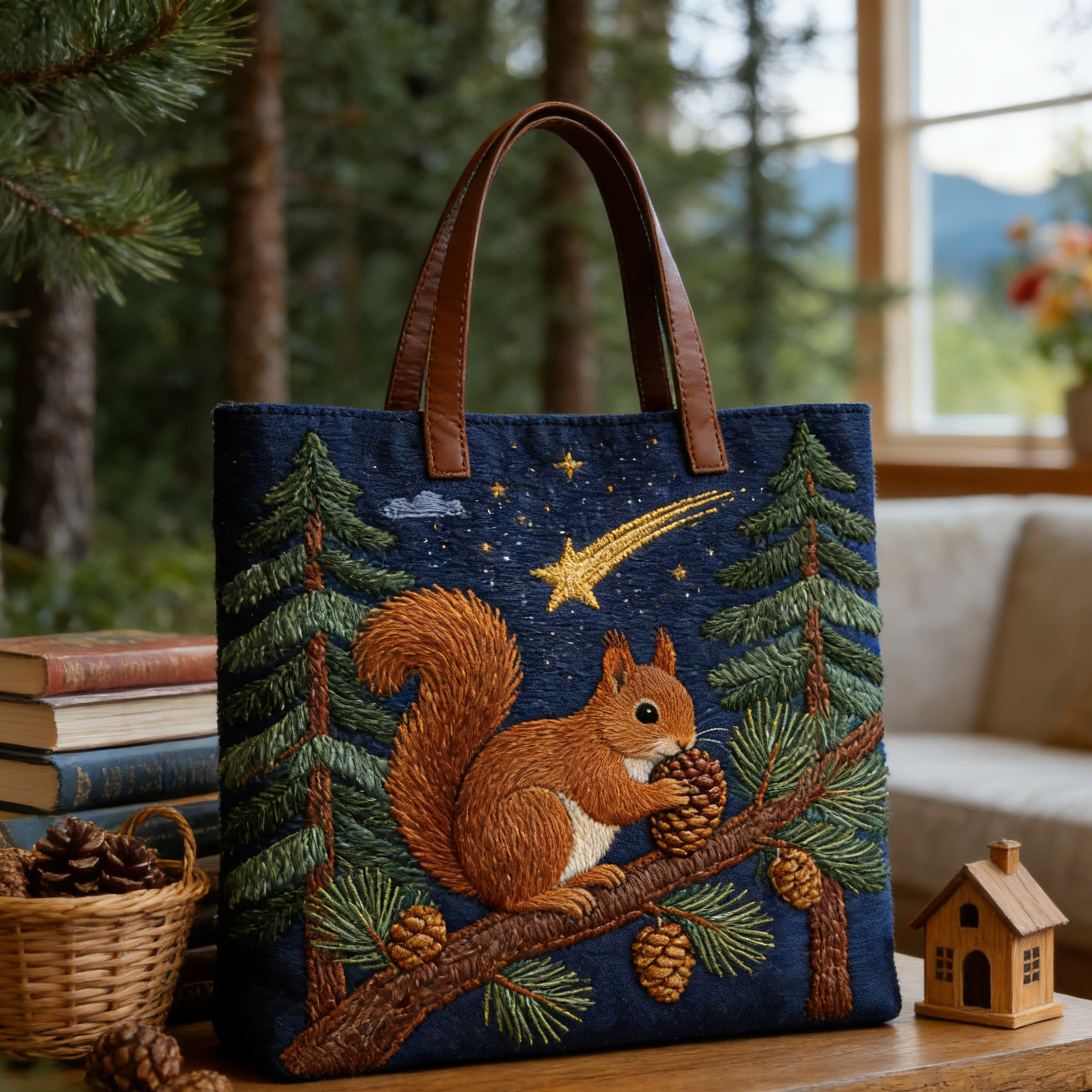 Woodland Squirrel Quilted Tote Bag