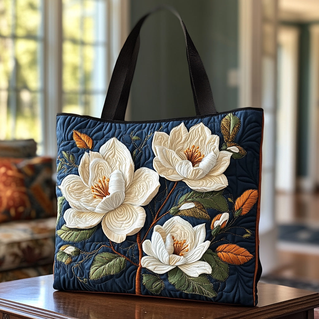 Sweet Magnolia Quilted Tote Bag  botanical print