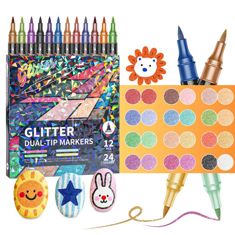 Glitter Effect Brush Markers : Create Sparkling Art Smoothly ( 24-96 Colors | Smooth No Clog | No Bleed Through ) 2