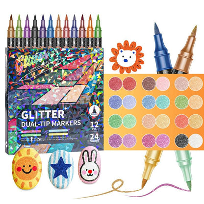 Glitter Effect Brush Markers : Create Sparkling Art Smoothly ( 24-96 Colors | Smooth No Clog | No Bleed Through ) 2