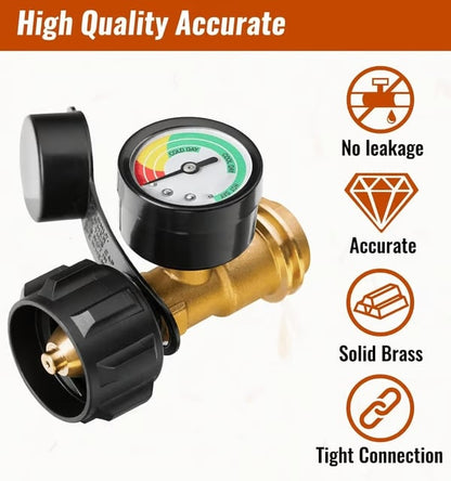 Universal Propane Tank Gauge for 5-40 Pound LP Tanks | Gas Level Indicator for Grill, Heater, RV Camper, QCC1/Type 1 Con 5