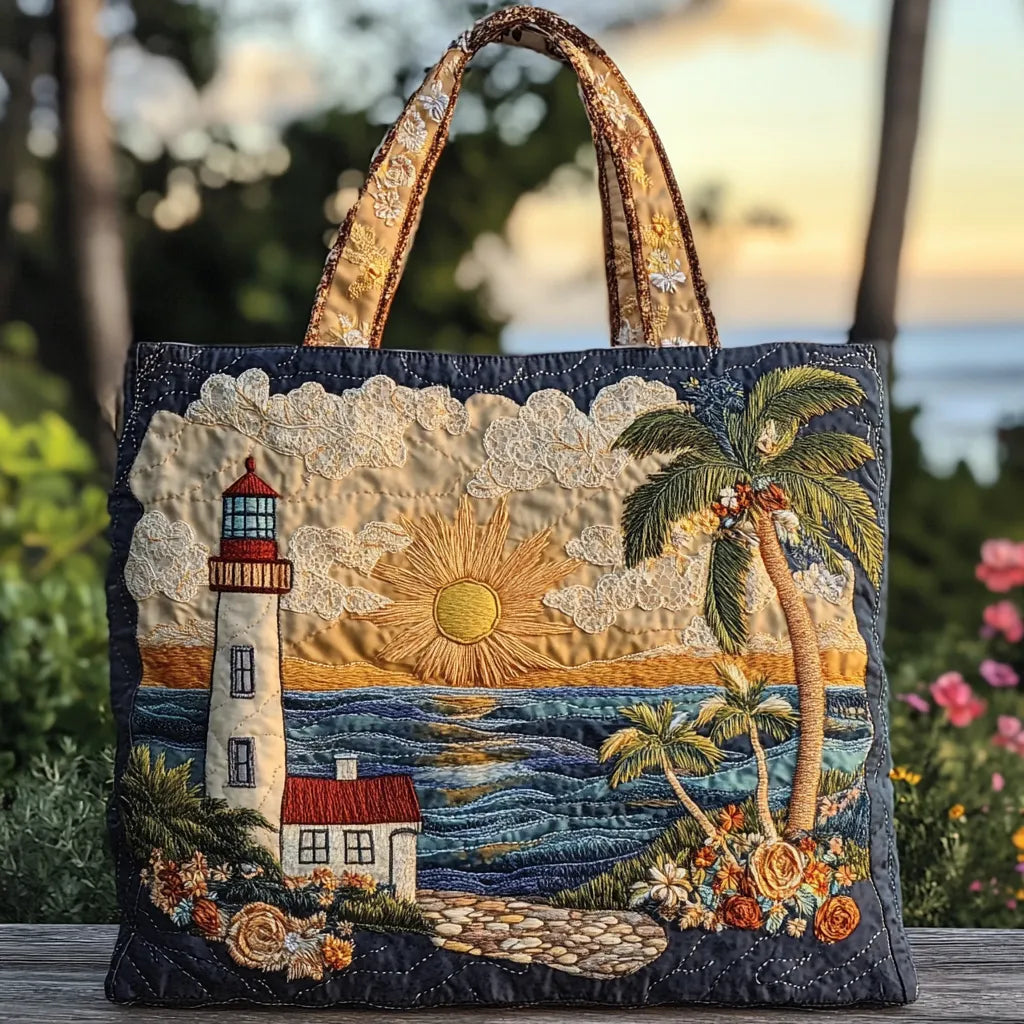 Lighthouse Glow Quilted Tote Bag