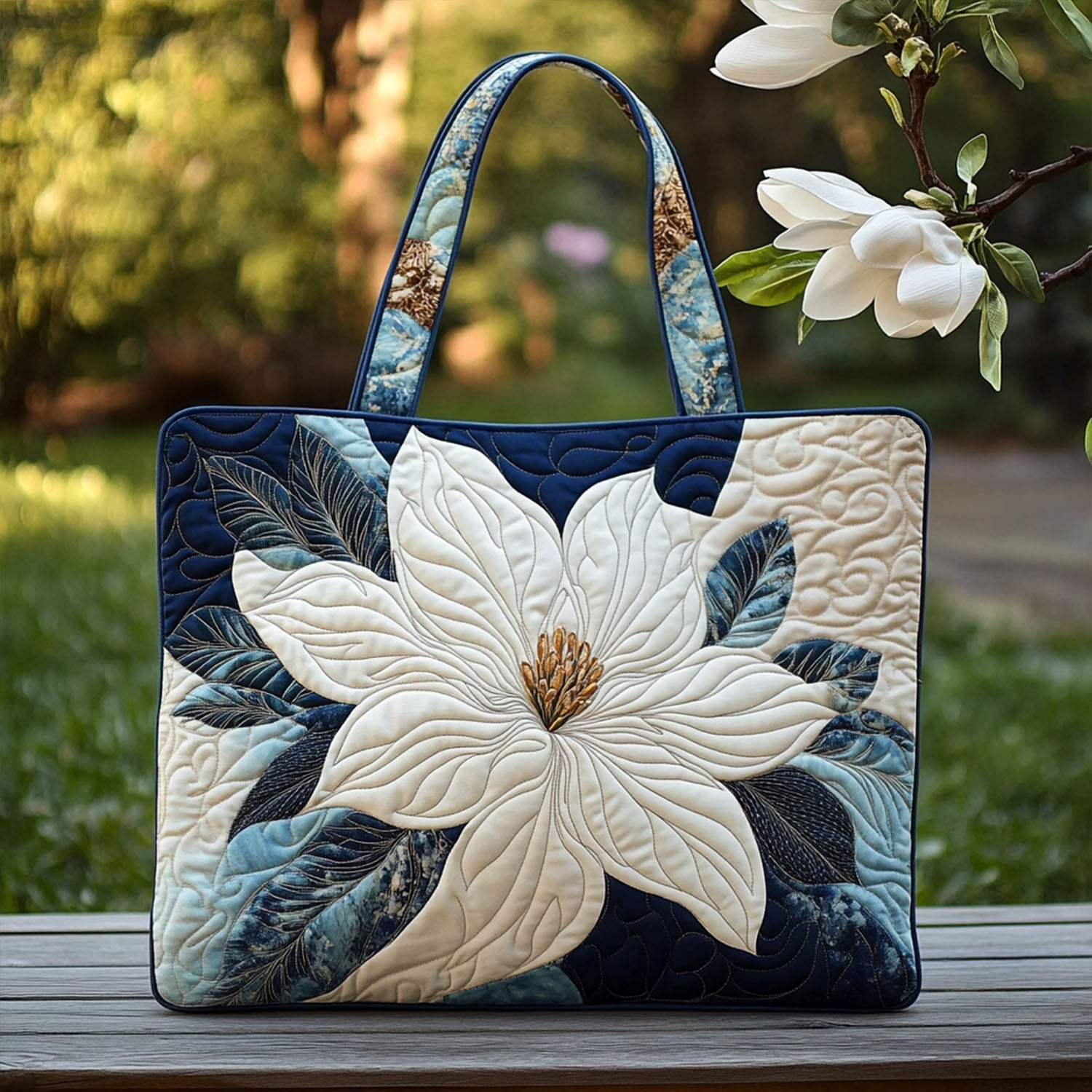 Magnolia Magic Quilted Tote Bag NCU0PT7955  botanical print