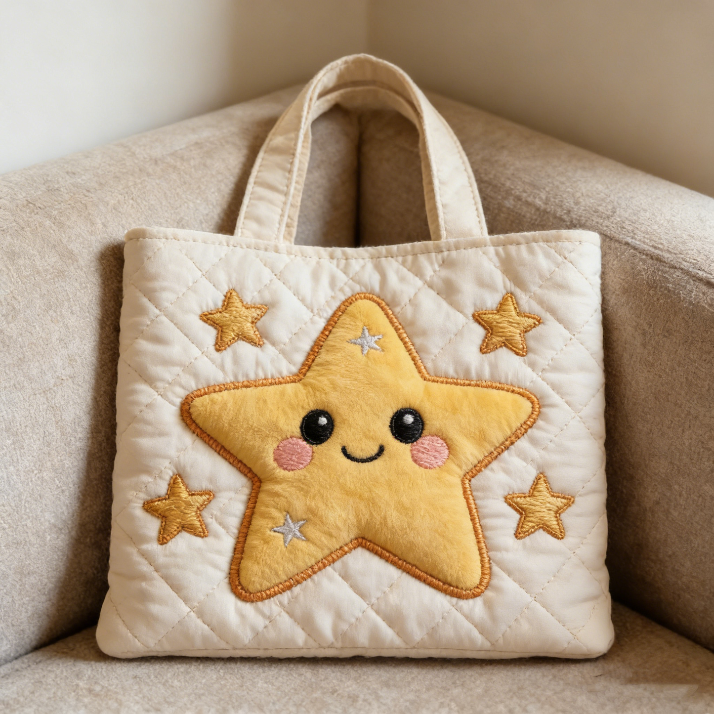 Quilted Smiling Star Tote Bag: Carry This Adorable Plush Star Everywhere Quilted Tote Bag