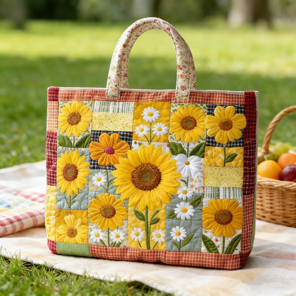 Sunny Sunflower Quilted Tote Bag