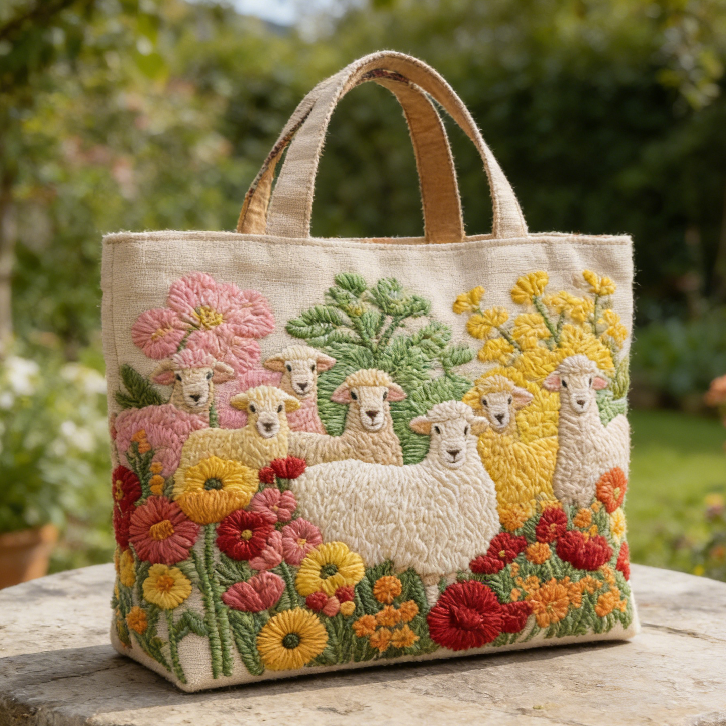 Sheep Wildflower Quilted Tote Bag