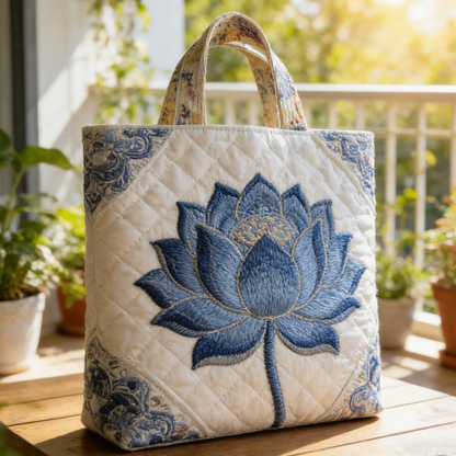 Indigo Lotus Quilted Tote Bag ODFV7146