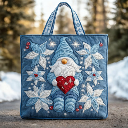 Winter Heart Gnome Quilted Tote Bag  Christmas bag