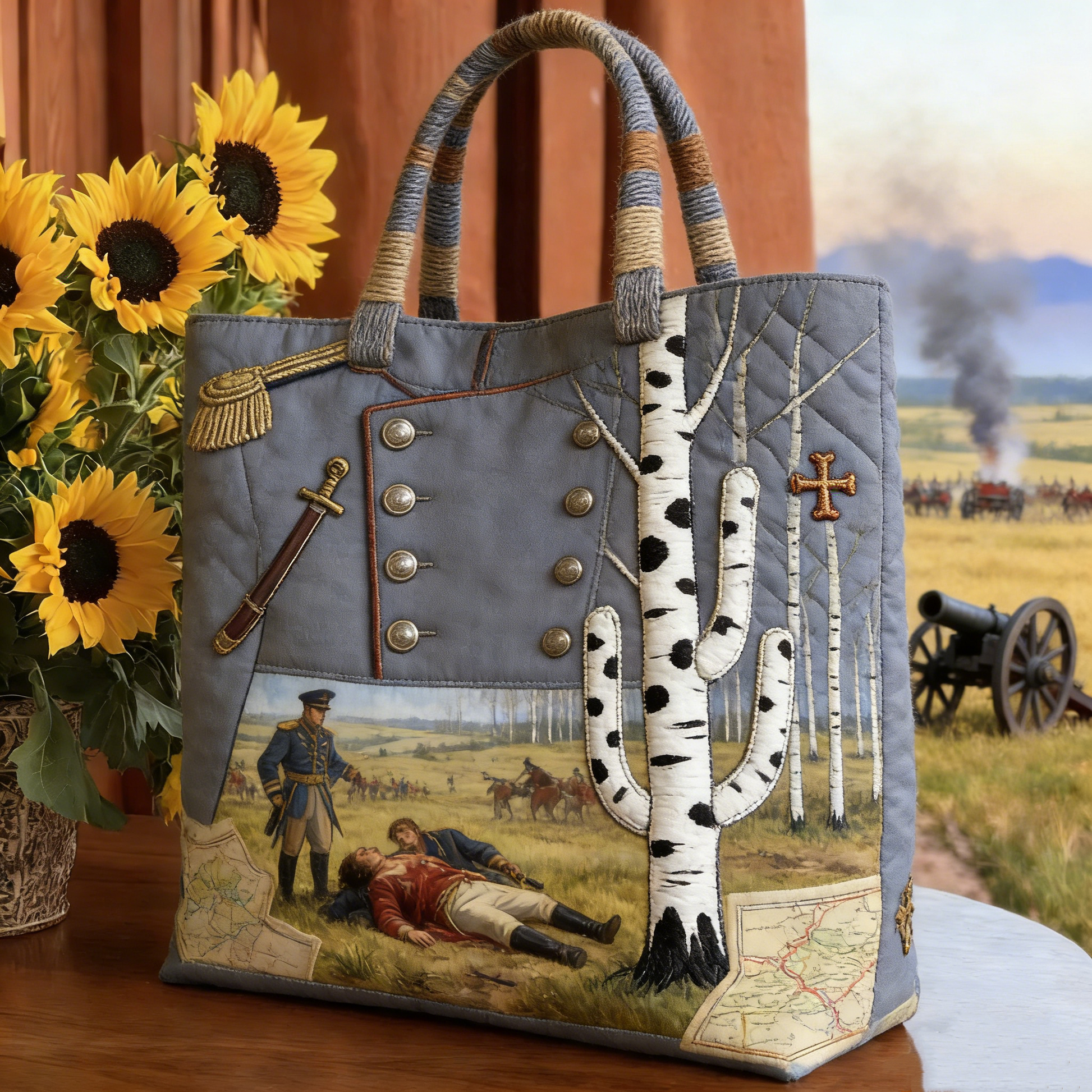 Military History Quilted Tote Bag