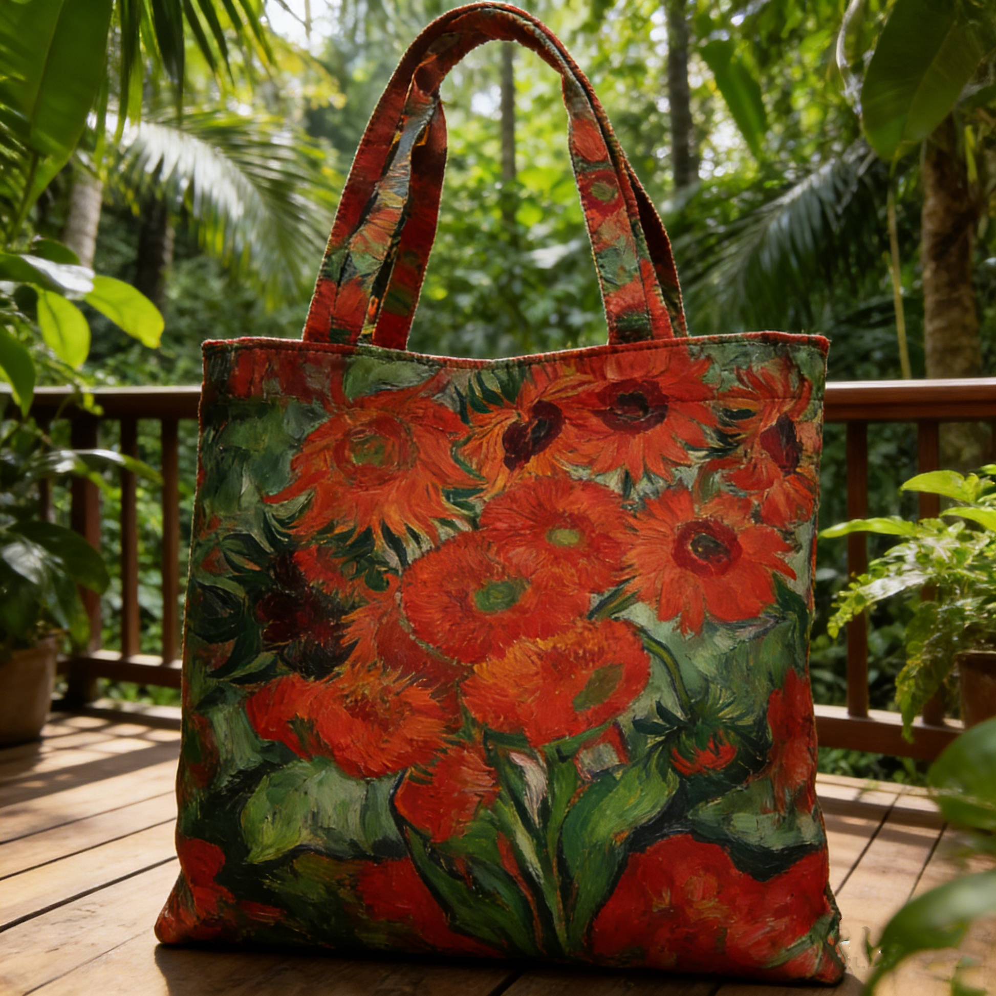 Van Gogh Red Sunflowers Quilted Tote Bag GHPY8192
