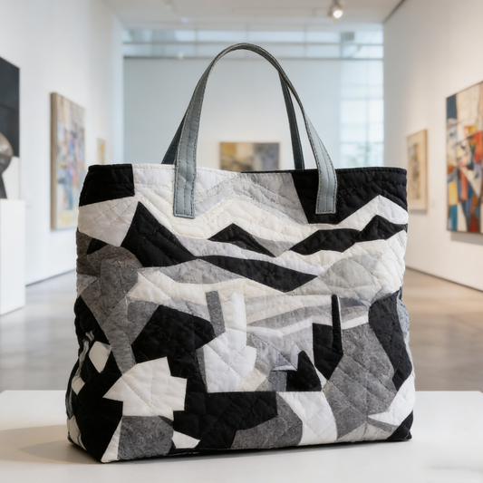 Monochrome Geometric Quilted Tote Bag