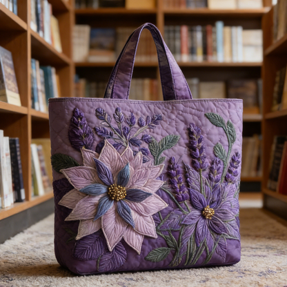 Purple Floral Quilted Tote Bag