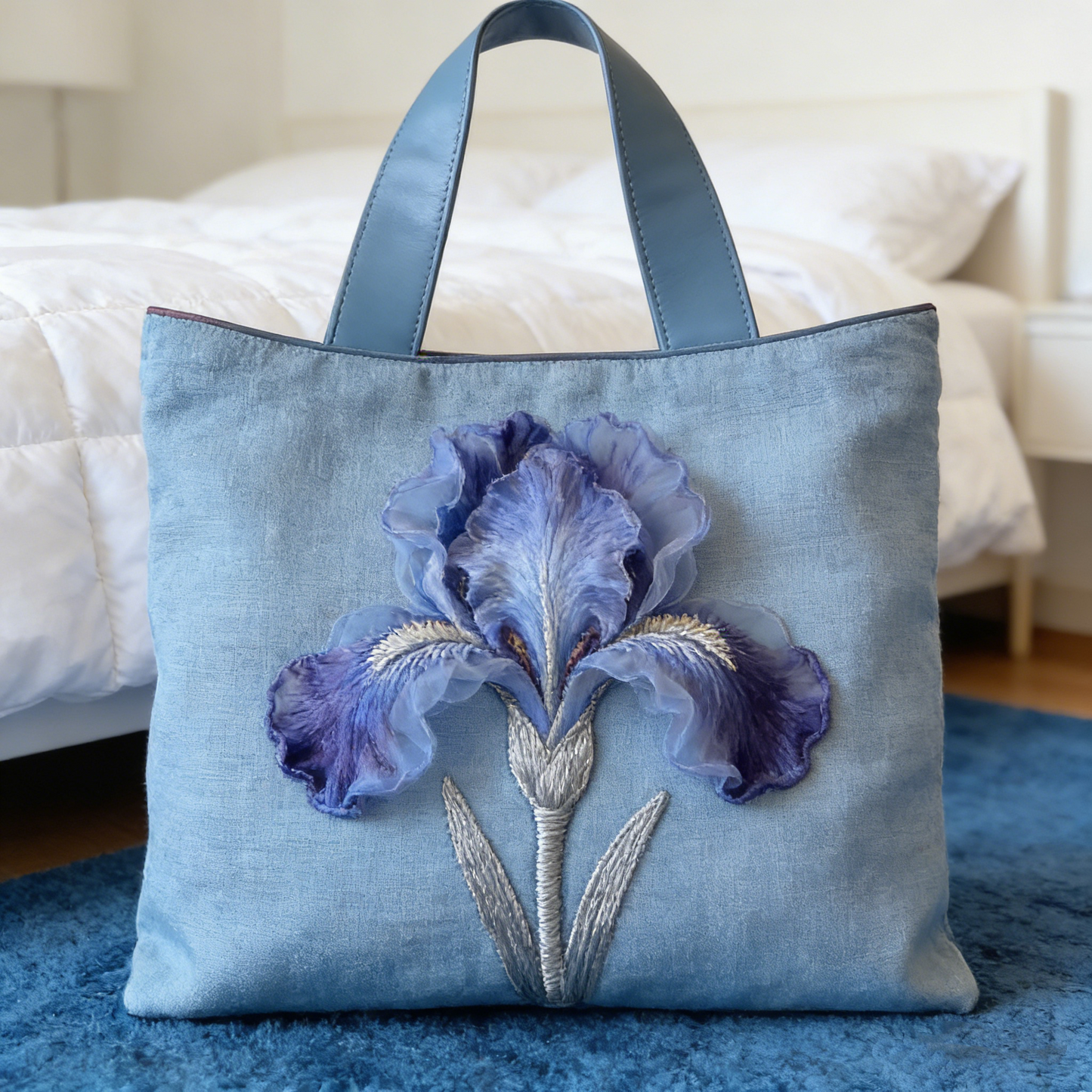 Quilted Blue Iris Tote Bag Quilted Tote Bag