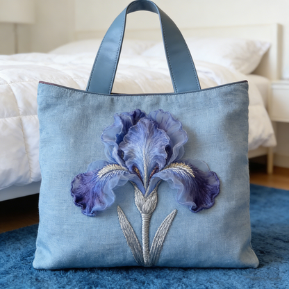 Quilted Blue Iris Tote Bag Quilted Tote Bag