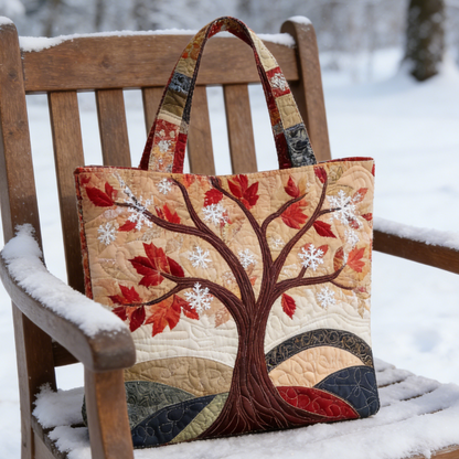Winter Maple Tree Quilted Tote Bag