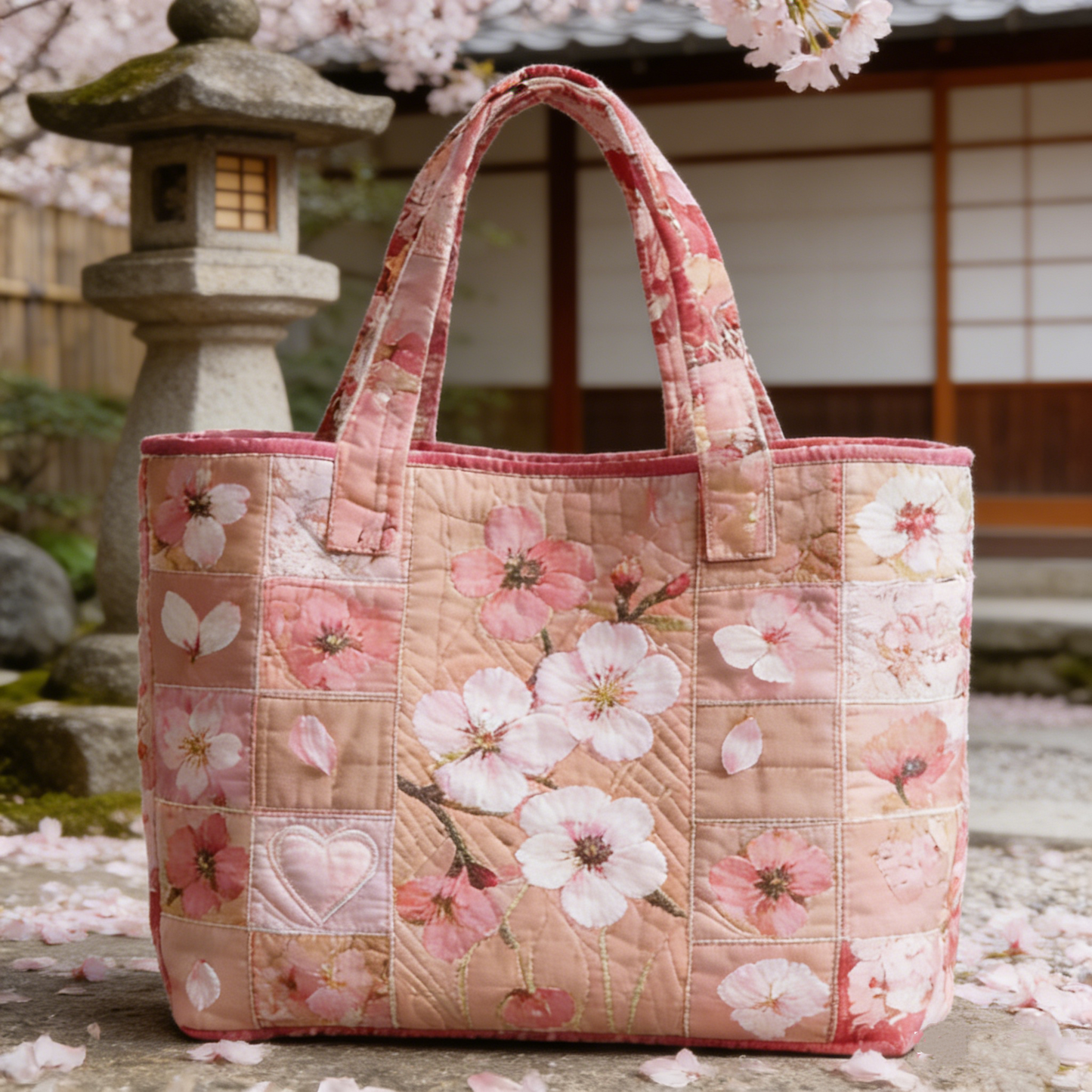 Sakura & Heart mifs4387 Quilted Tote Bag