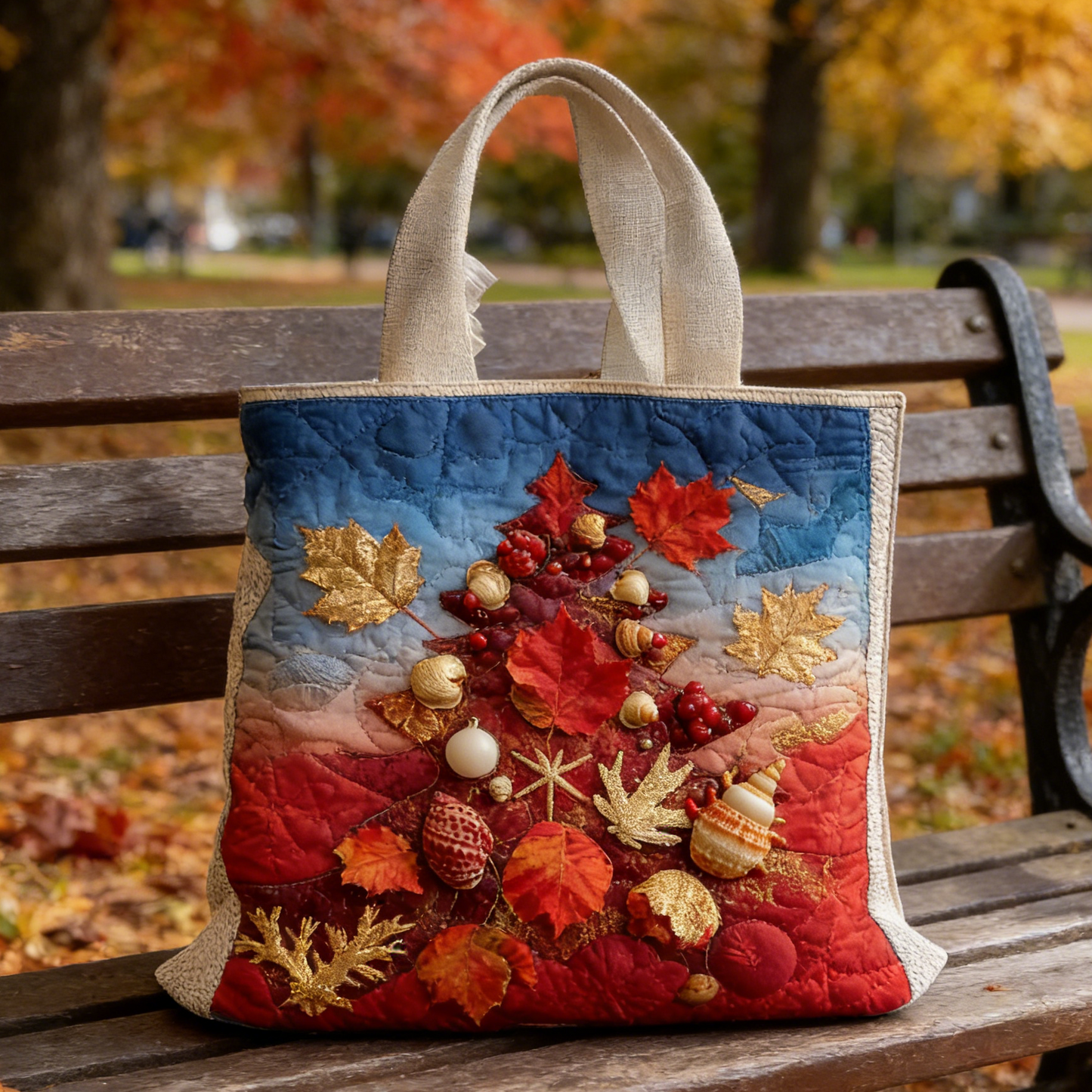 Autumn Coastal Leaf Quilted Tote Bag