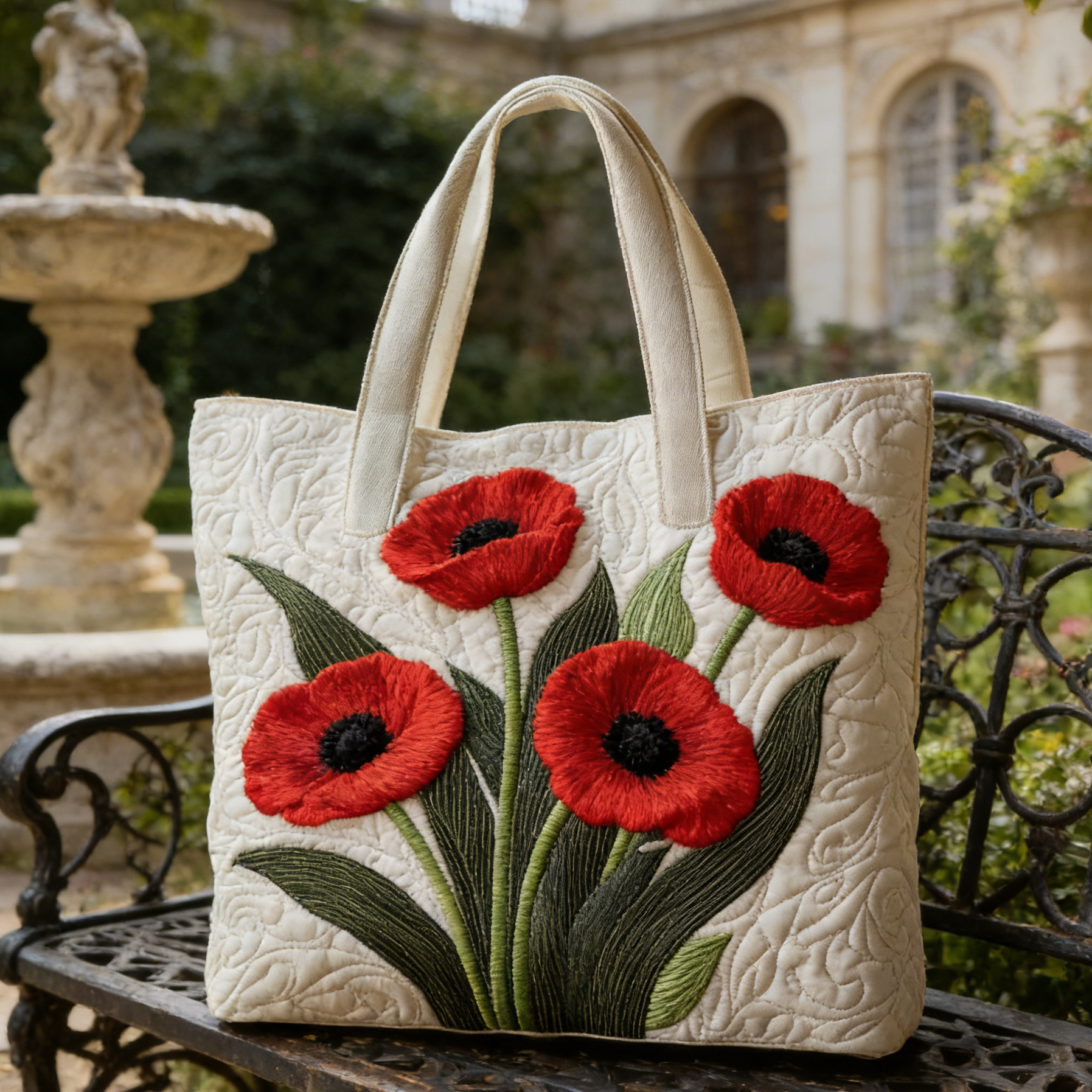 Red Poppy Quilted Tote Bag