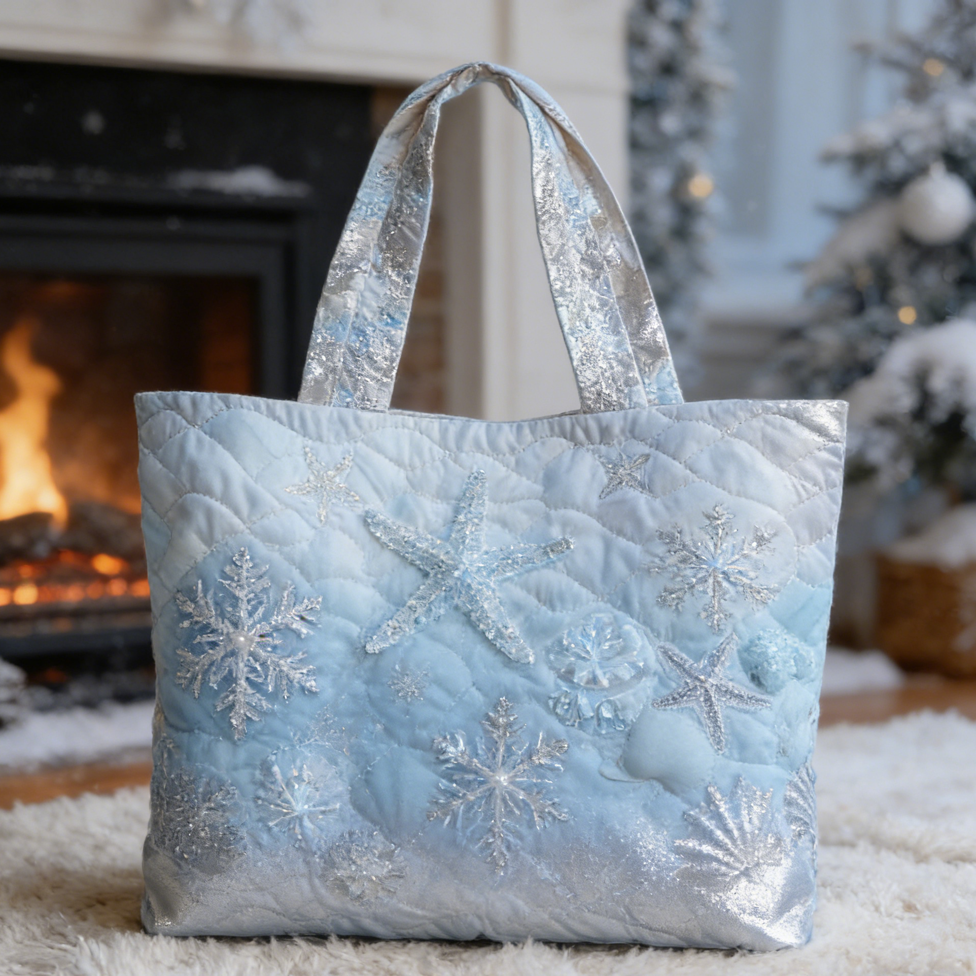 Icy Starfish Quilted Tote Bag
