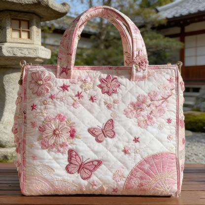 Cherry Blossom & Butterfly Quilted Tote Bag YS50700