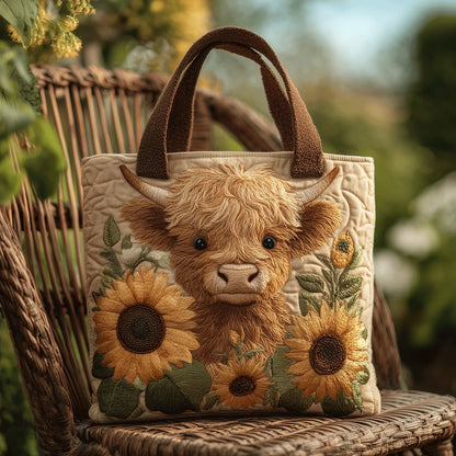 Wildflower Cow Quilted Tote Bag
