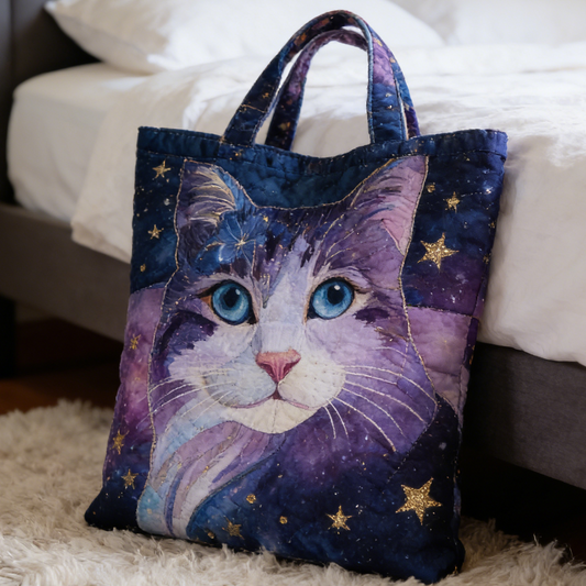 Starry Cat Art Quilted Tote Bag IKRY0358