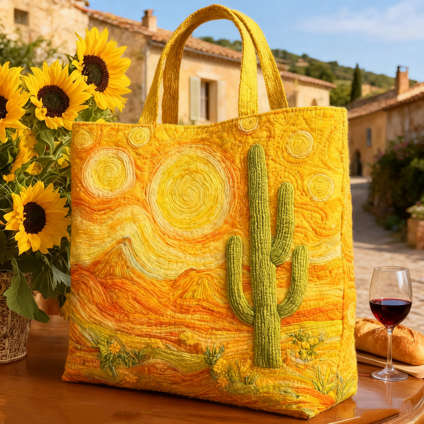 Embroidered Sunlit Starry Night Canvas Tote Bag