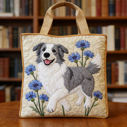 Beige Border Collie Quilted Tote Bag