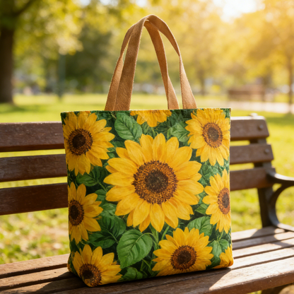 Sunflower Print Quilted Tote Bag