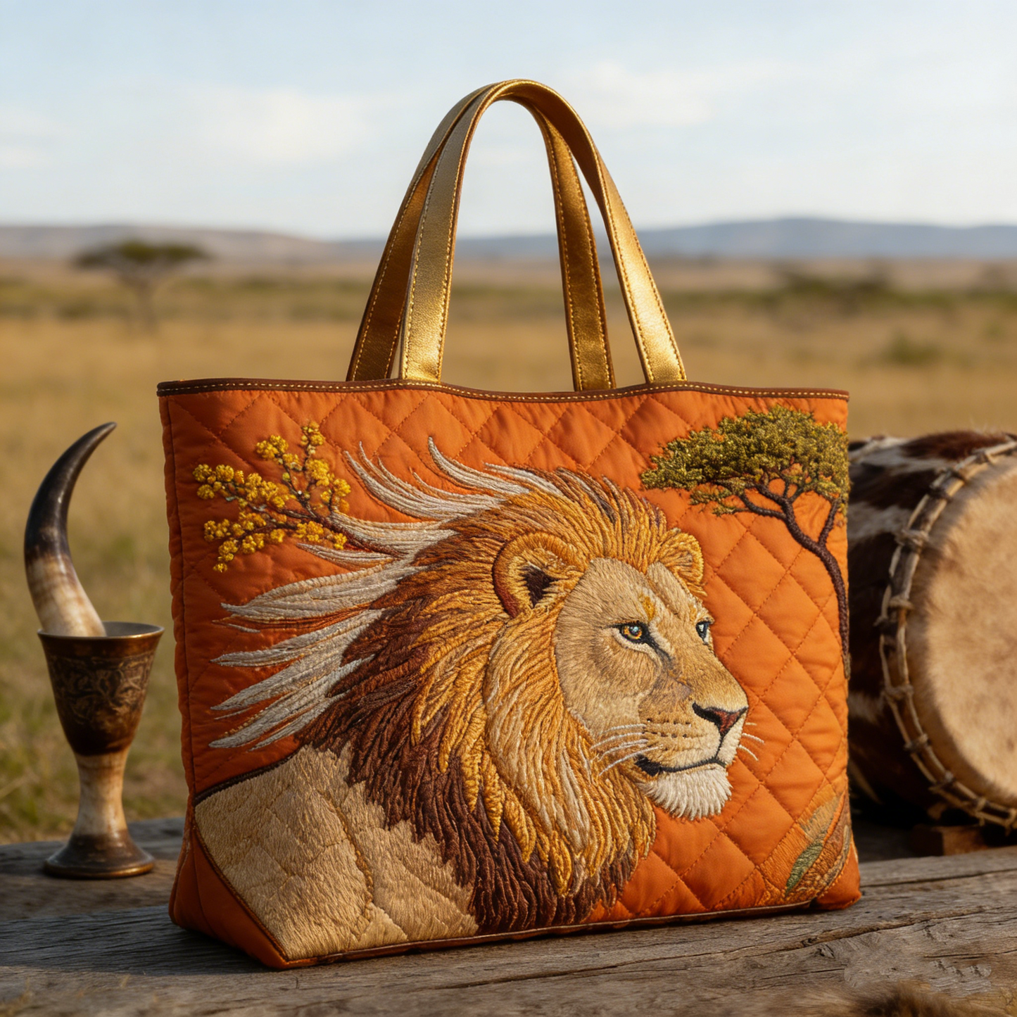 Golden Lion Quilted Tote Bag