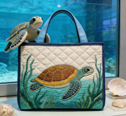 Quilted Aquarium Sea Turtle Tote Bag Quilted Tote Bag