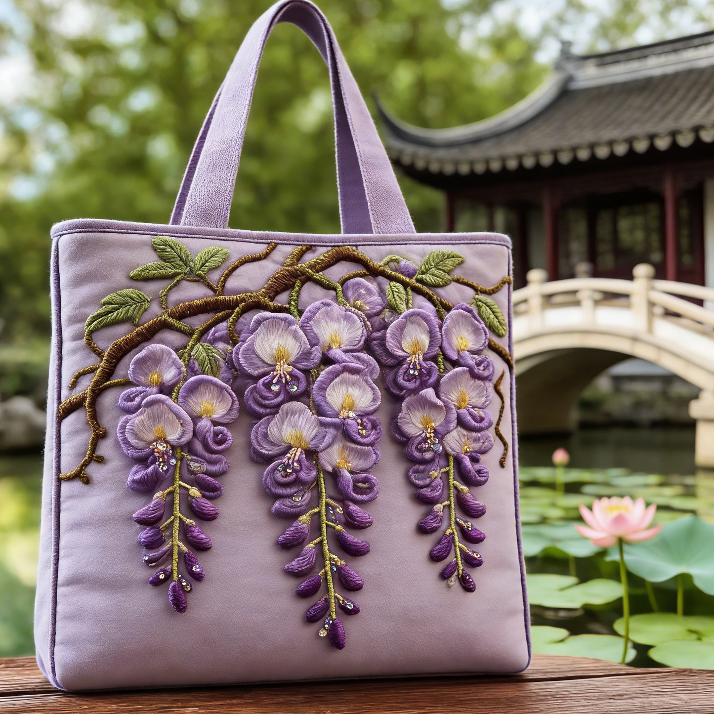 Garden Wisteria Quilted Tote Bag