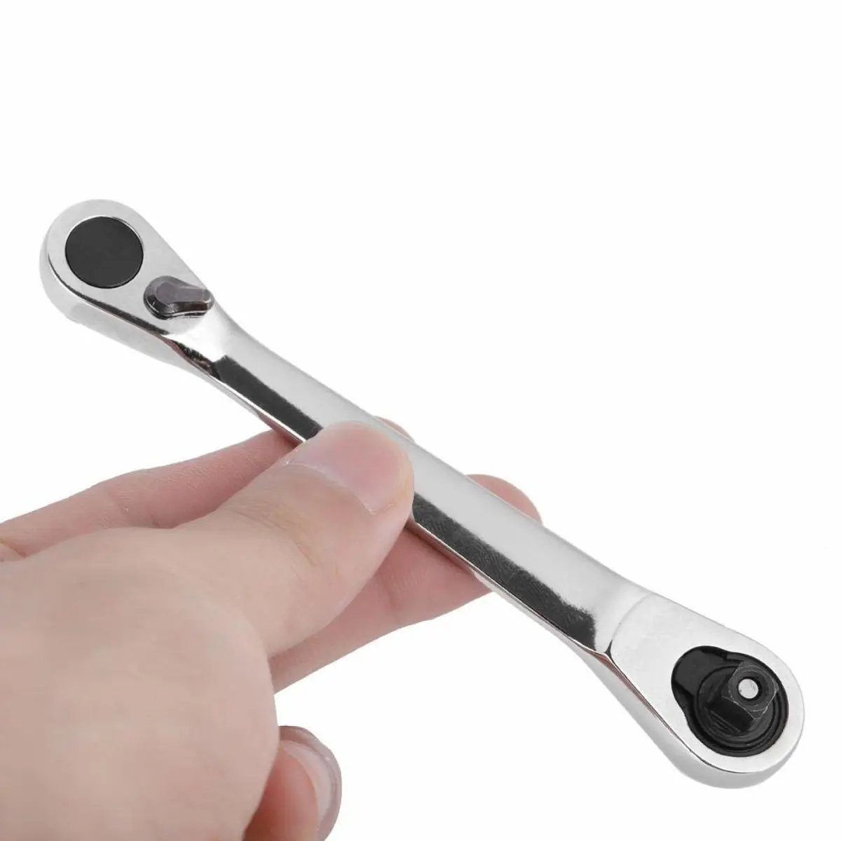 1/4 Inch Mini Double Headed Ratchet Wrench Silver 72-Tooth 5° Quick Release Drive Socket Tool 6