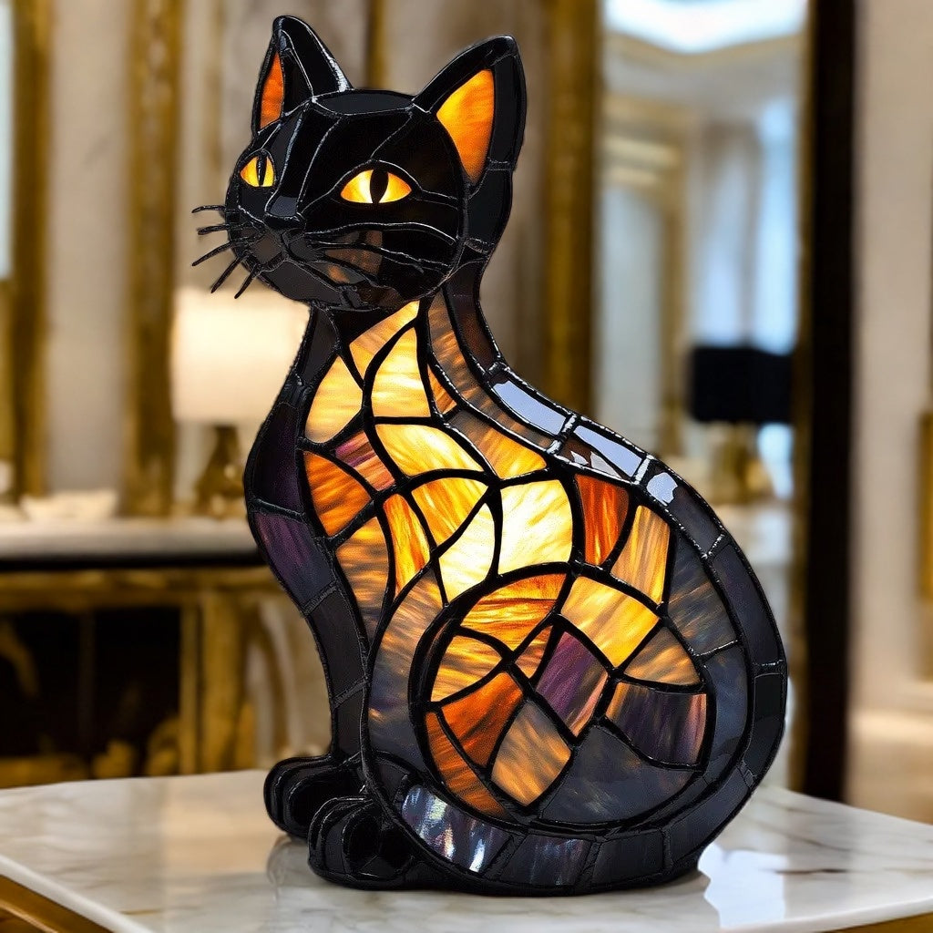 Lampe artistique en résine Chat Mystique