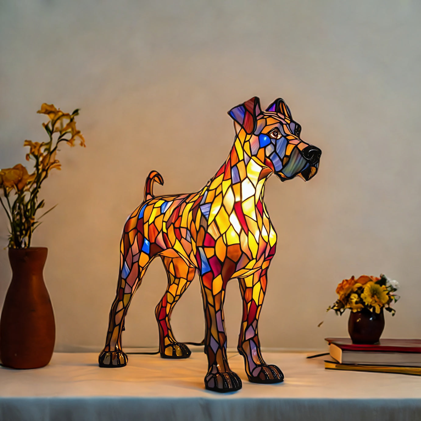 Lampe artistique en résine représentant un grand danois/A 