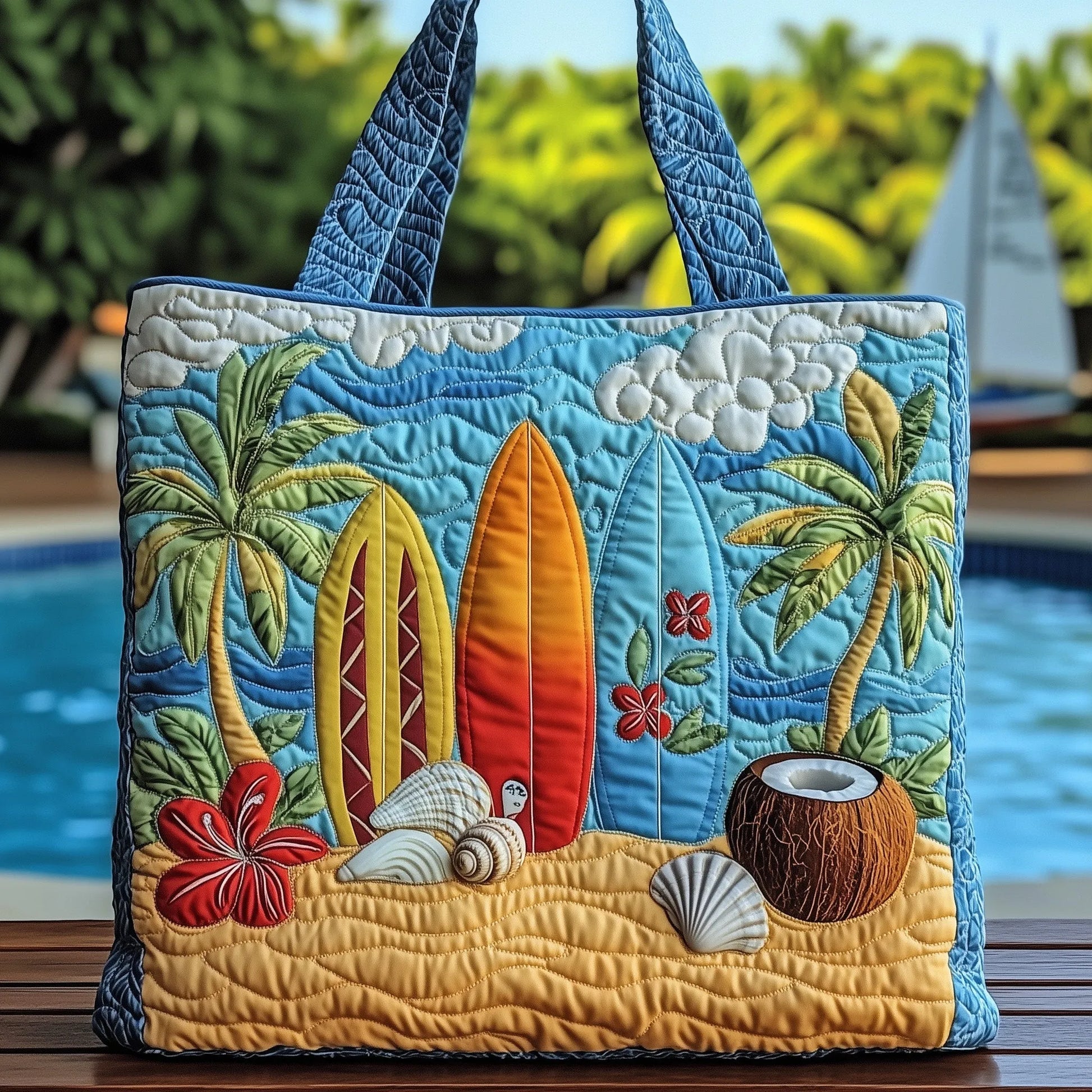 Tropical Beach Dreams Quilted Tote Bag