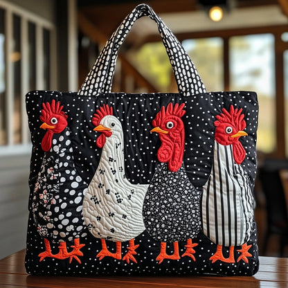 Funky Chicken Quilted Tote Bag