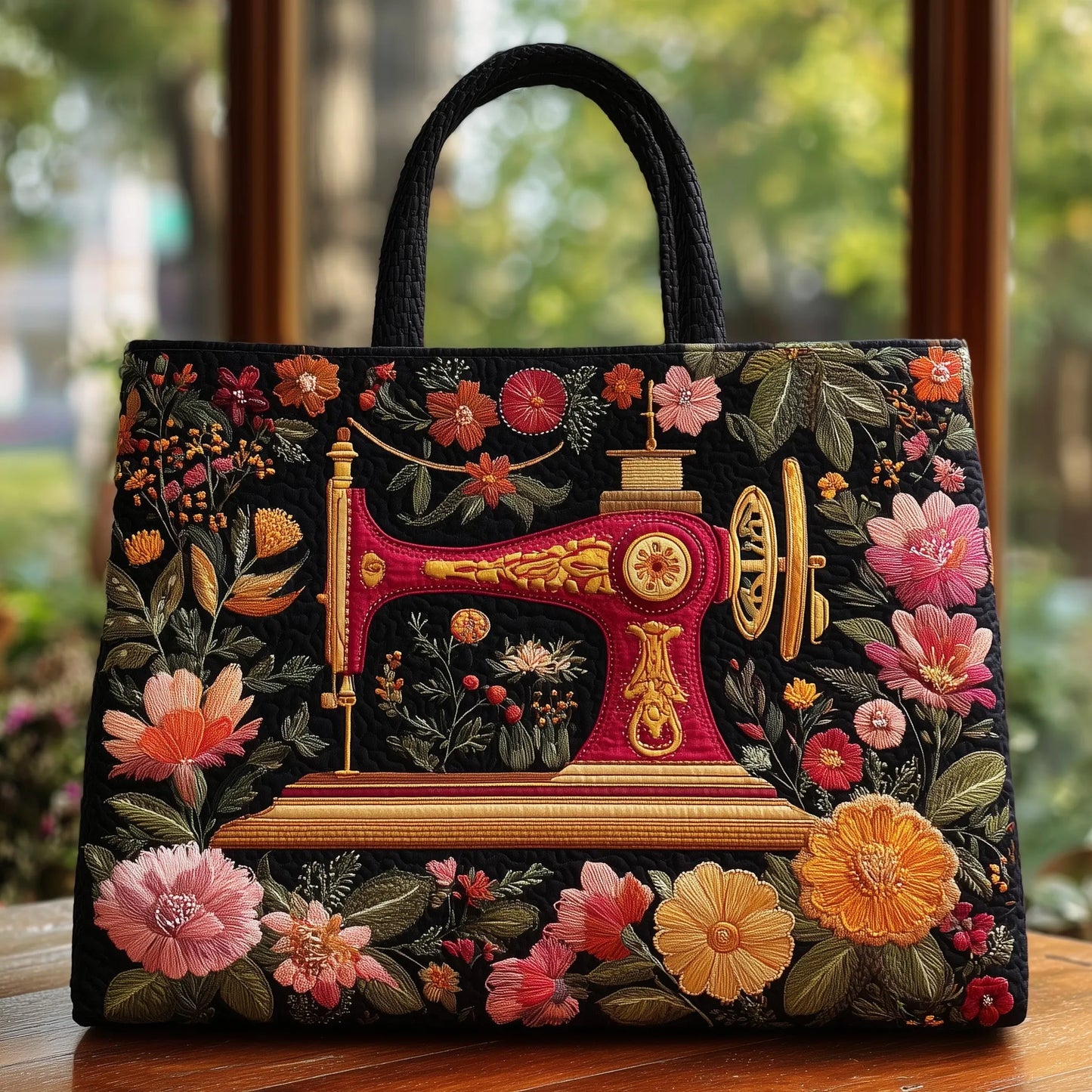 Artistic Sewing Machine Quilted Tote Bag