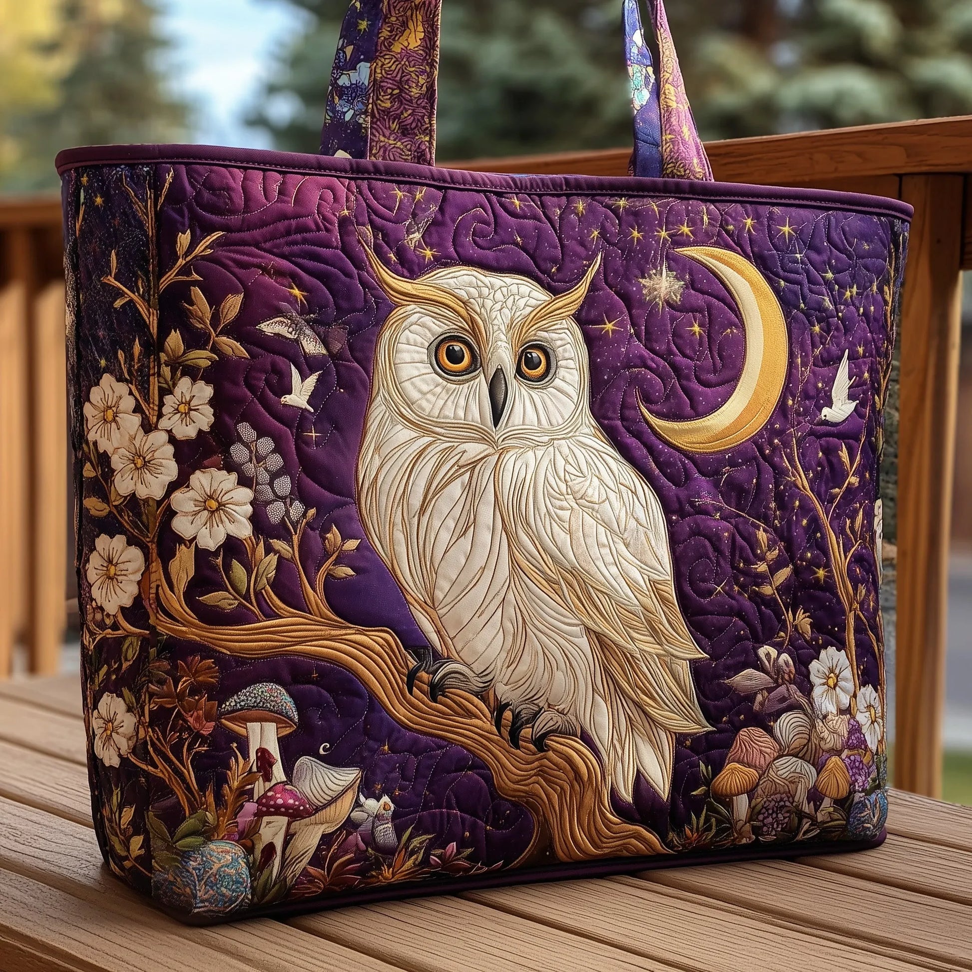 Owl Garden Quilted Tote Bag